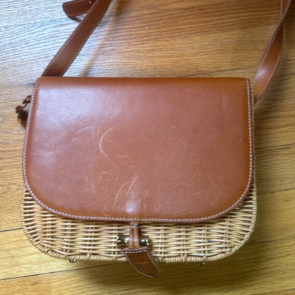 J. McLaughlin wicker and leather crossbody